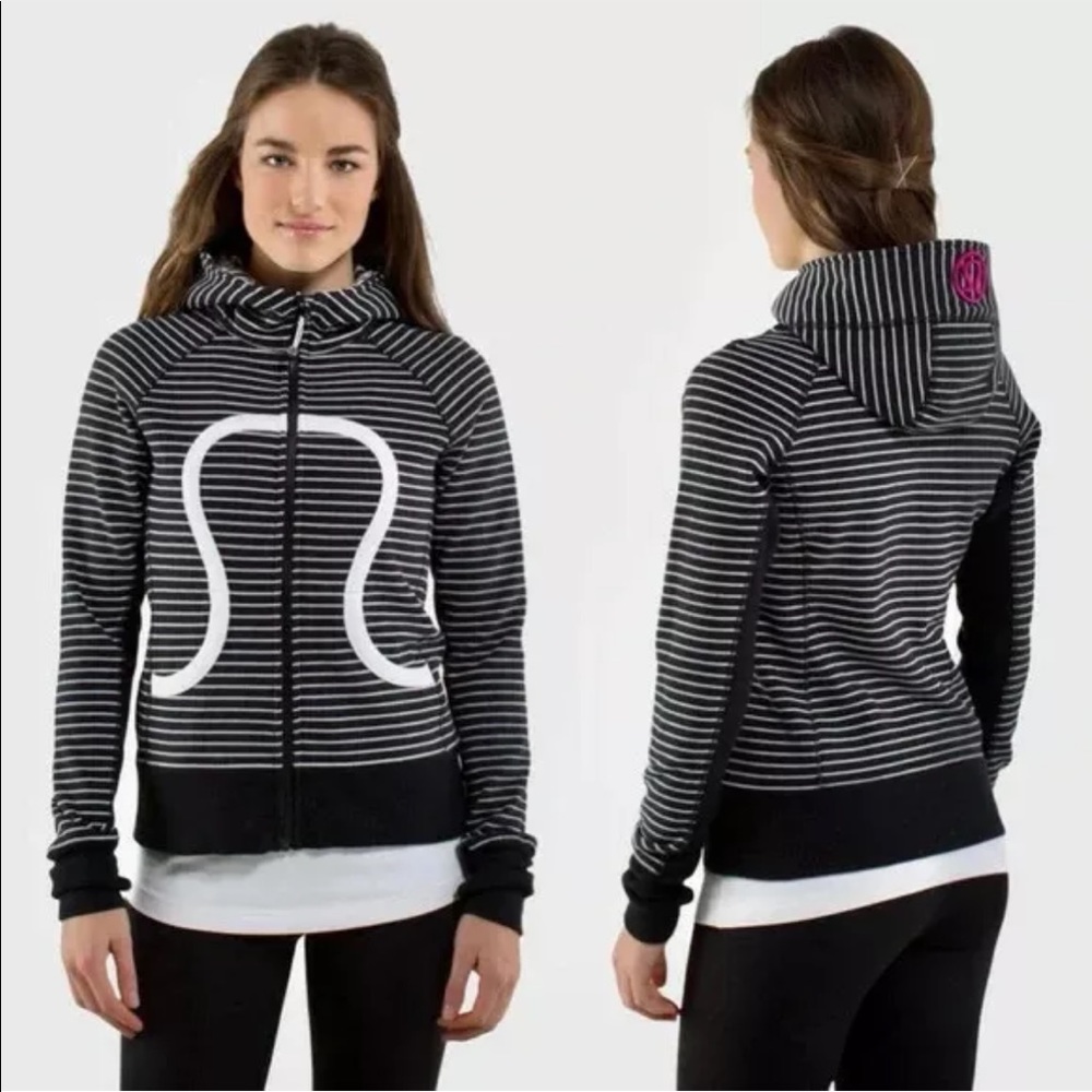 Lululemon | Black & White Striped Brisk Bloom Scuba Hoodie | 6